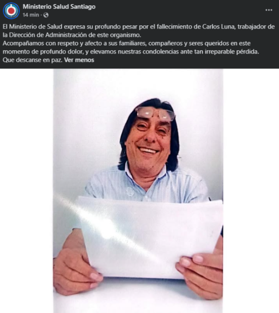 Pesar en el Ministerio de Salud de Santiago del Estero por el fallecimiento de un agente administrativo