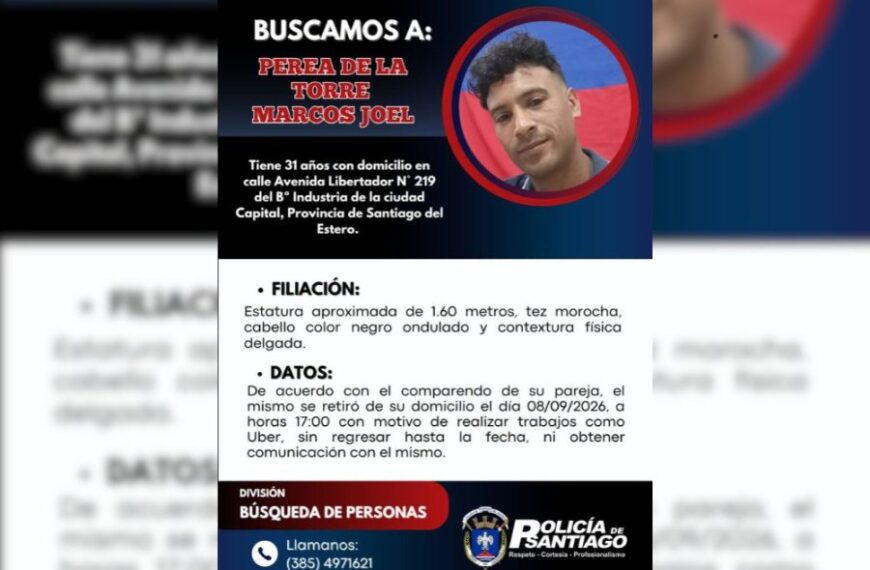 Activan operativo de búsqueda para dar con el paradero de un joven chofer de Uber en Santiago del Estero