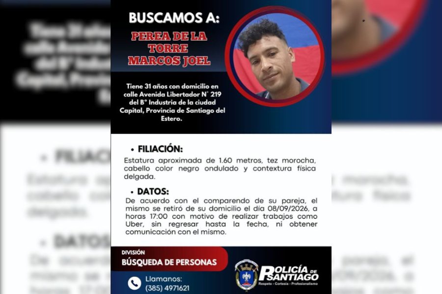 Activan operativo de búsqueda para dar con el paradero de un joven chofer de Uber en Santiago del Estero Activan operativo de búsqueda para dar con el paradero de un joven chofer de Uber en Santiago del Estero