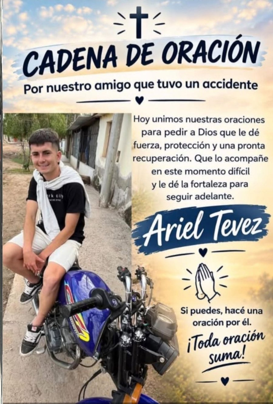 Cadena de oración en La Banda por la recuperación de un joven internado tras un choque sobre la Ruta 1